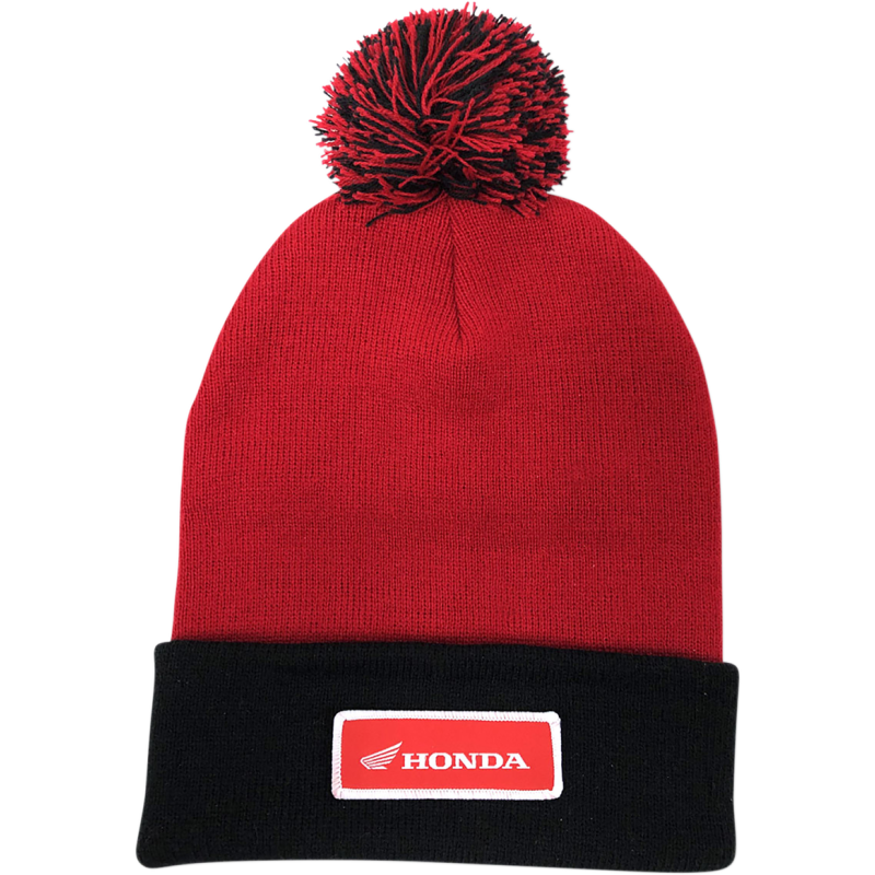 BEANIE W/POM HONDA RD/BK
