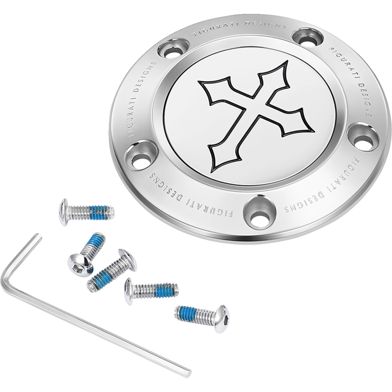 TIMING COVER SILVER WITH CROSS, 5-HOLE