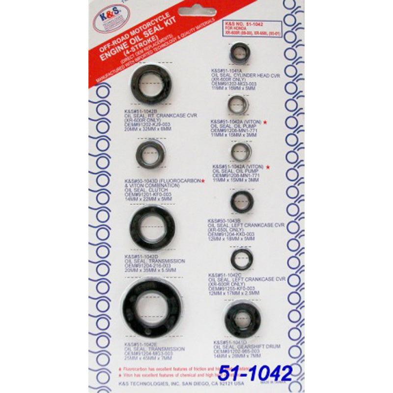 SEAL KIT XR600R 85-99/XR650L 93-09      10PCS
