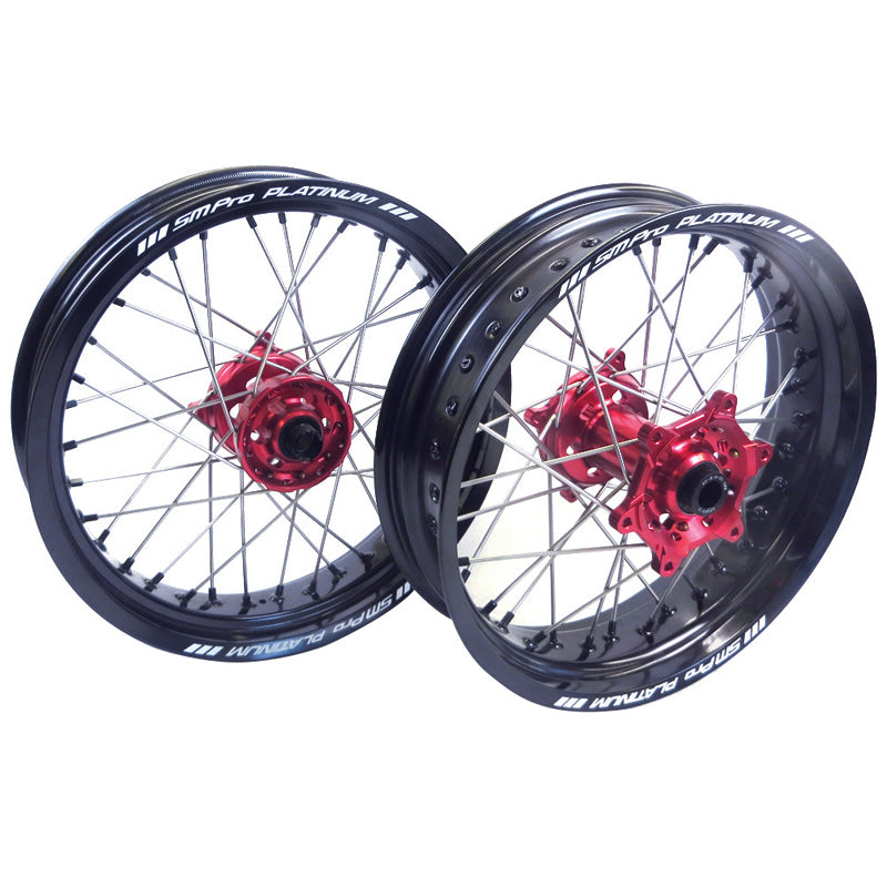 FRONT COMPLETE SUPERMOTO WHEEL RED/BLACK/NICKEL (17X3.50)