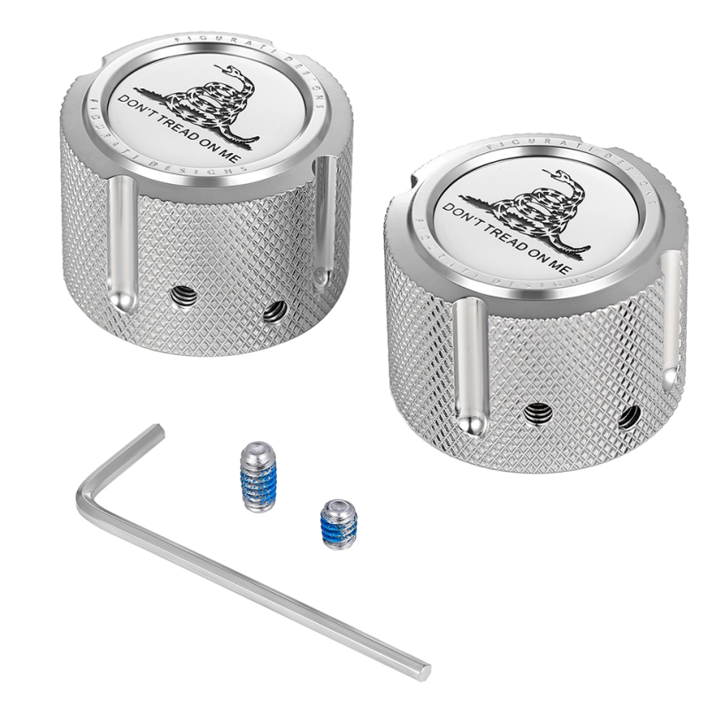 FRONT AXLE NUT COVERS SILVER WITH DON'T TREAD ON ME