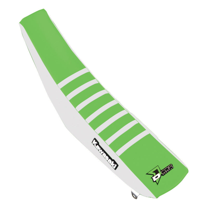 SEAT COVER KAWASAKI KX250-454 WHITE/GREEN/WHITE RIBS