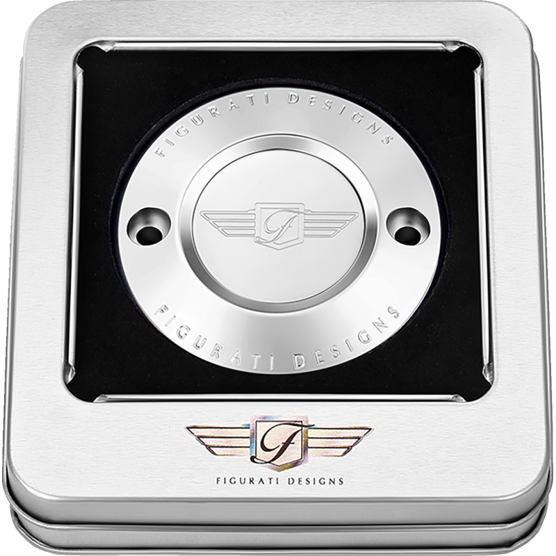 TIMING COVER SILVER WITH FIGURATI DESIGNS LOGO, 2-HOLE