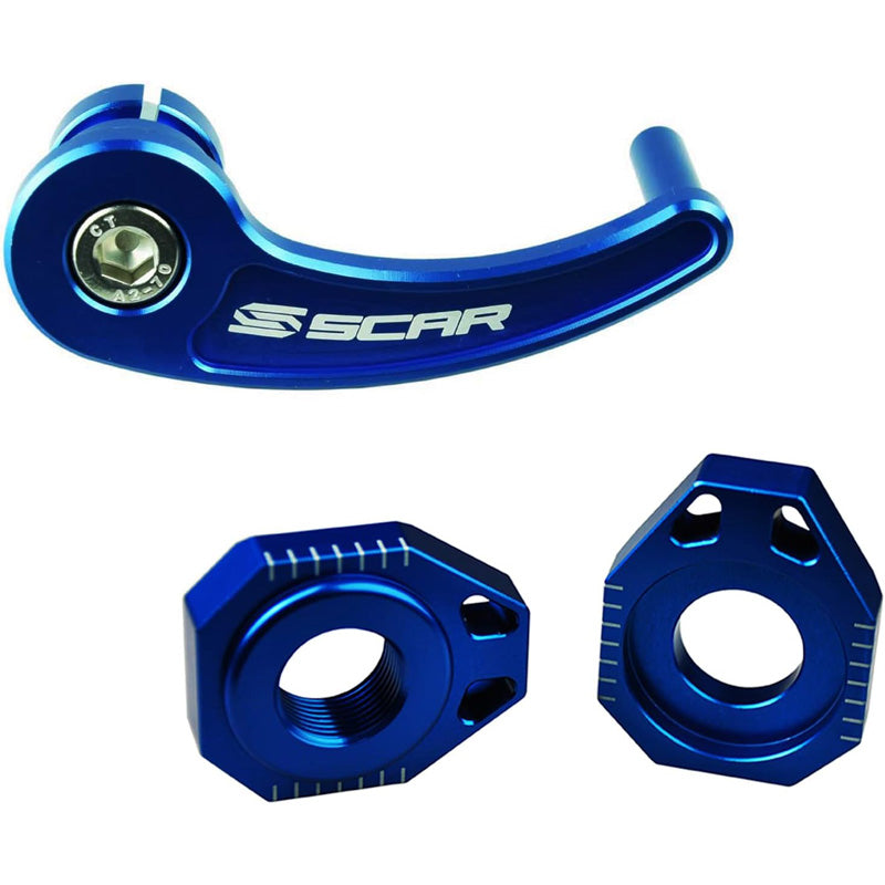 REAR AXLE PULL AND AXLE BLOCKS (SHERCO) BLUE