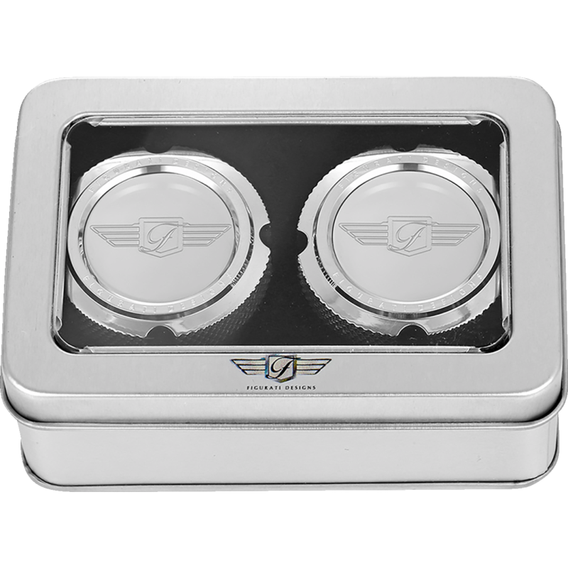 FRONT AXLE NUT COVERS SILVER WITH FIGURATI DESIGNS LOGO
