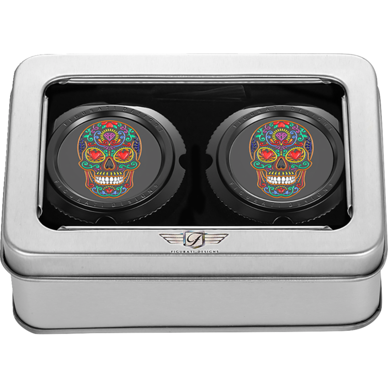 FRONT AXLE NUT COVERS BLACK WITH SUGAR SKULLS