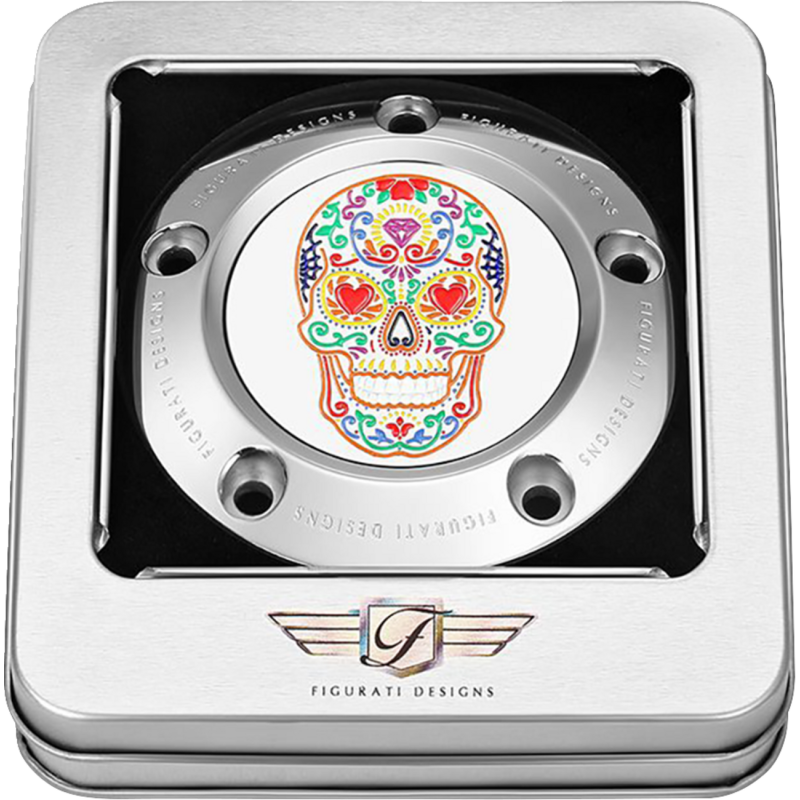 TIMING COVER SILVER WITH SUGAR SKULL-FIRE, 5-HOLE
