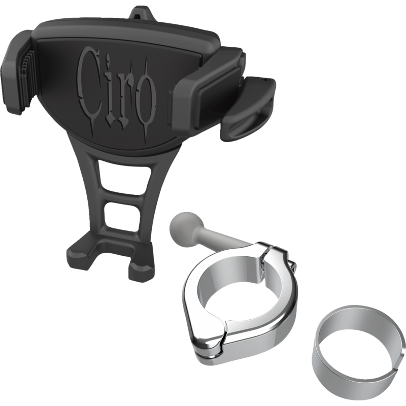 HOLDER PHONE CONSTRICTOR BLK, H-BAR MNT 1-1/8", 1-1/4"  CHR