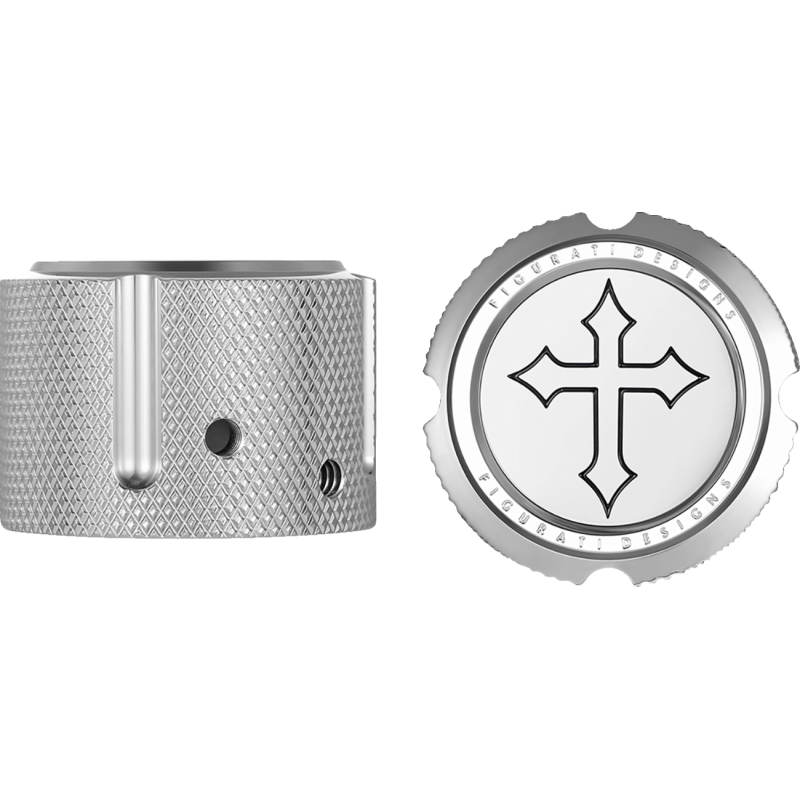 FRONT AXLE NUT COVERS SILVER WITH CROSS