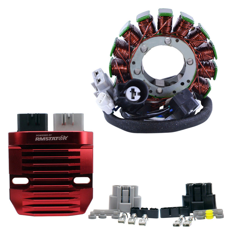 KIT STATOR + RED MACHINED ALUMINUM MOSFET REGULATOR (CNC) (KAWASAKI)