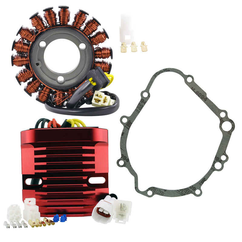 KIT STATOR + CNC RED MACHINED ALUMINUM MOSFET REGULATOR + GASKET (SUZUKI)
