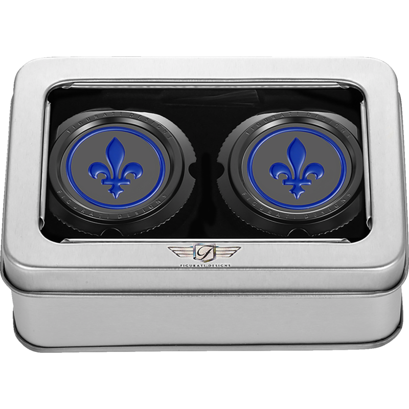 BLUE FLEUR-DE-LIS FRONT AXLE NUT COVER BLACK