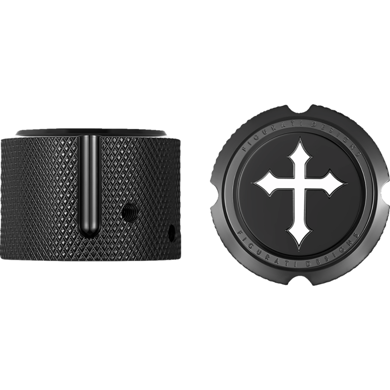 FRONT AXLE NUT COVERS BLACK WITH CROSS