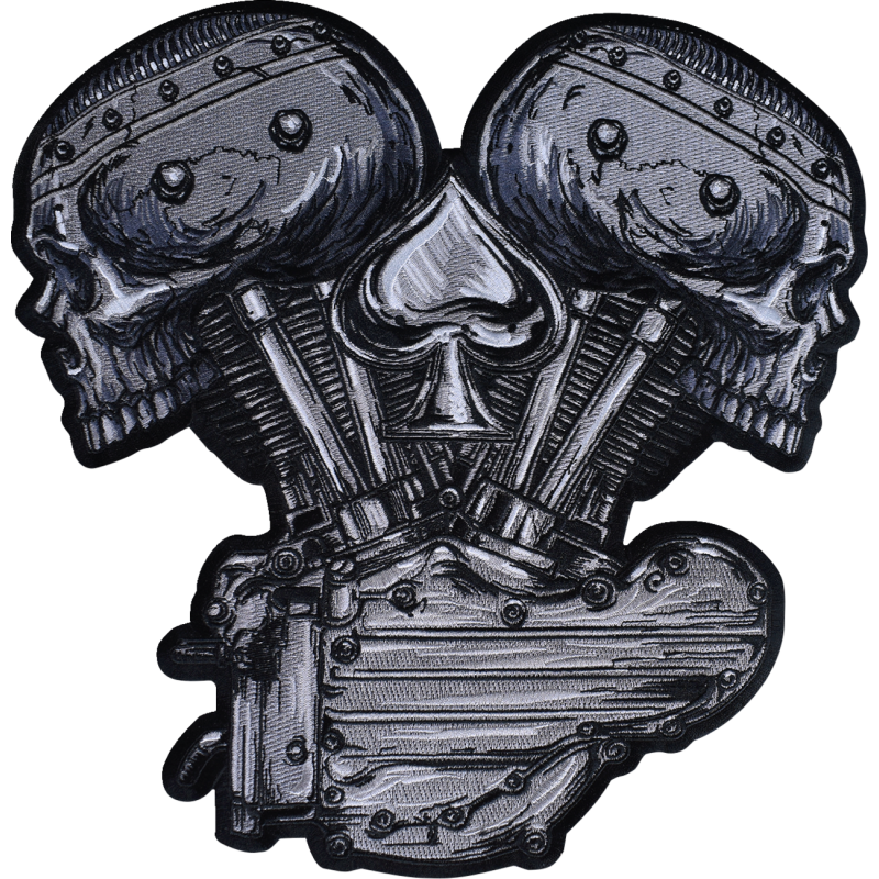 Metal and Mayhem V-Twin Skull Embroidered Patch - Large