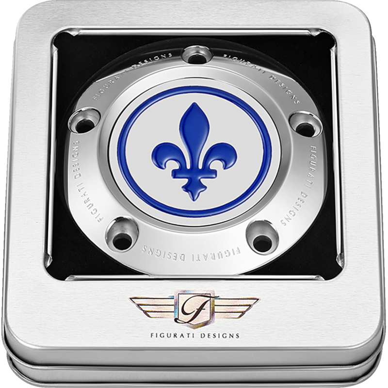BLUE FLEUR-DE-LIS TWIN CAM TIMING COVER SILVER