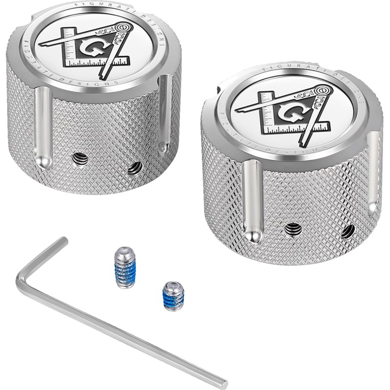 FRONT AXLE NUT COVERS SILVER WITH MASONIC EMBLEM