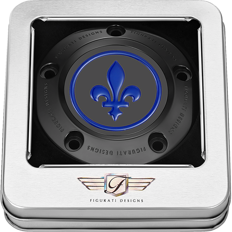 BLUE FLEUR-DE-LIS TWIN CAM TIMING COVER BLACK