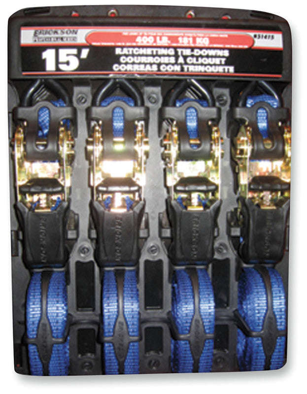 1"x15' 1200LB RUBBR RATCHET TIE-DOWN 4PK