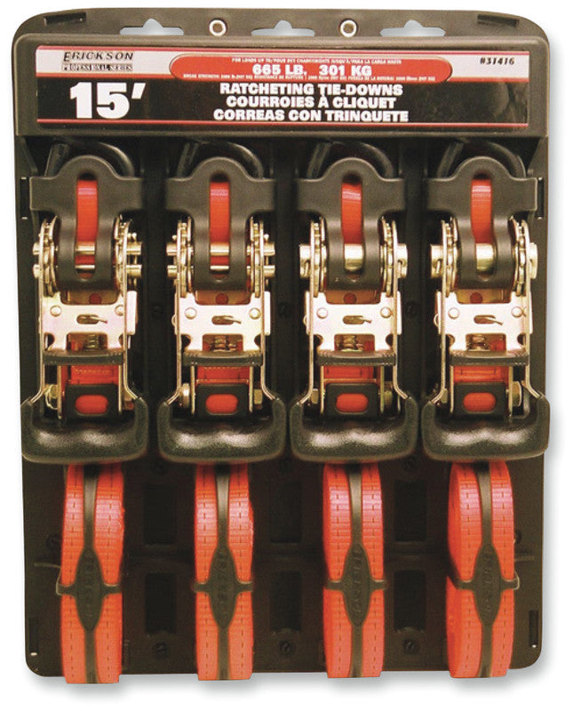 1"x15' 2000LB RUBBR RATCHET TIE-DOWN 2PK