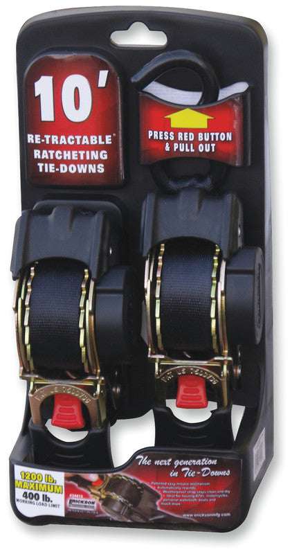 1"X10' RETRACTABLE RATCH 1500LB BLK 2PCK