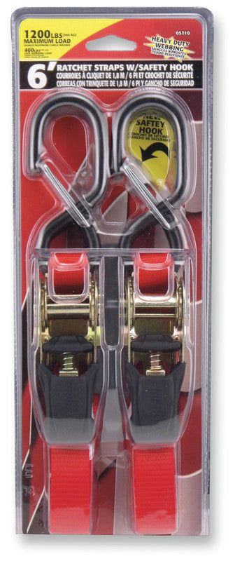 1"X6' 1200LB STRAP W/ SAFTY HOOK RED 2PK