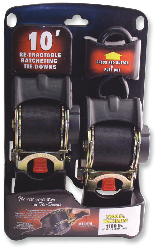 2"X10' 3300LB RETRACTABLE RATCH BLK 2PK