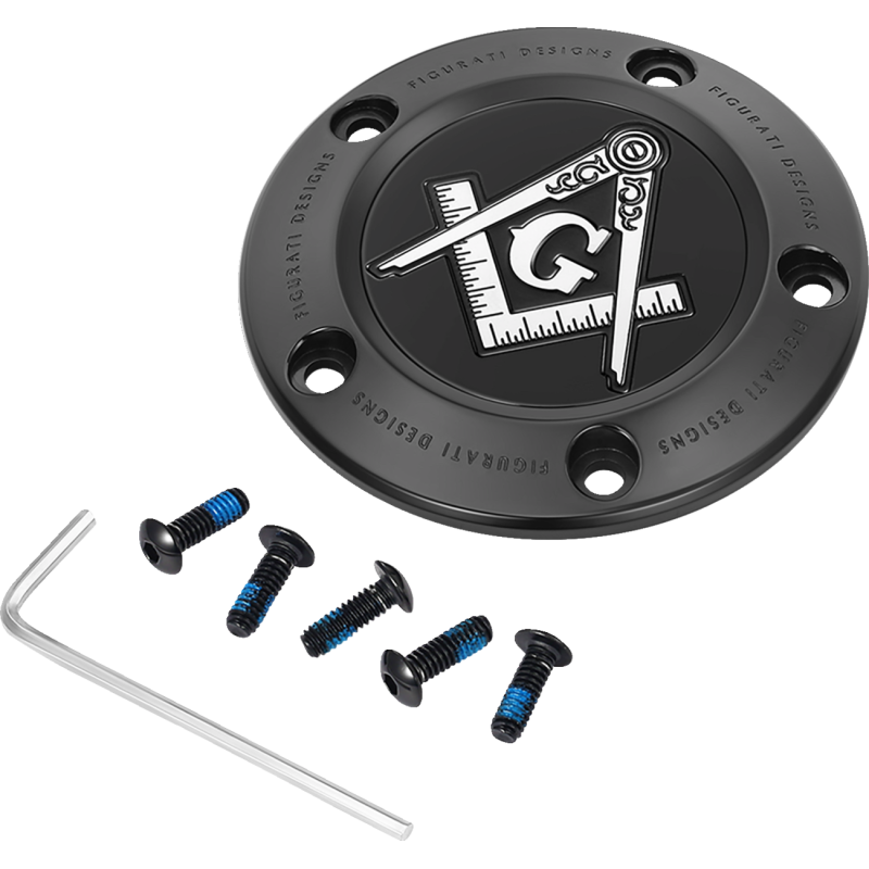 TIMING COVER BLACK WITH MASONIC EMBLEM, 5-HOLE