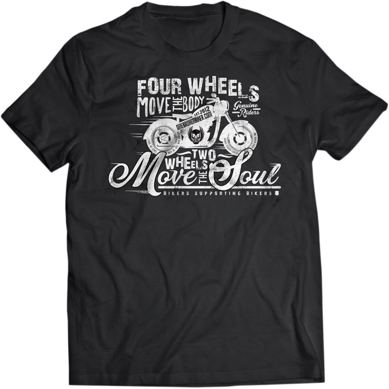 MENS TEE 4 WHEELS MOVE THE BODY 2 WHEELS MOVE THE SOUL BLK L