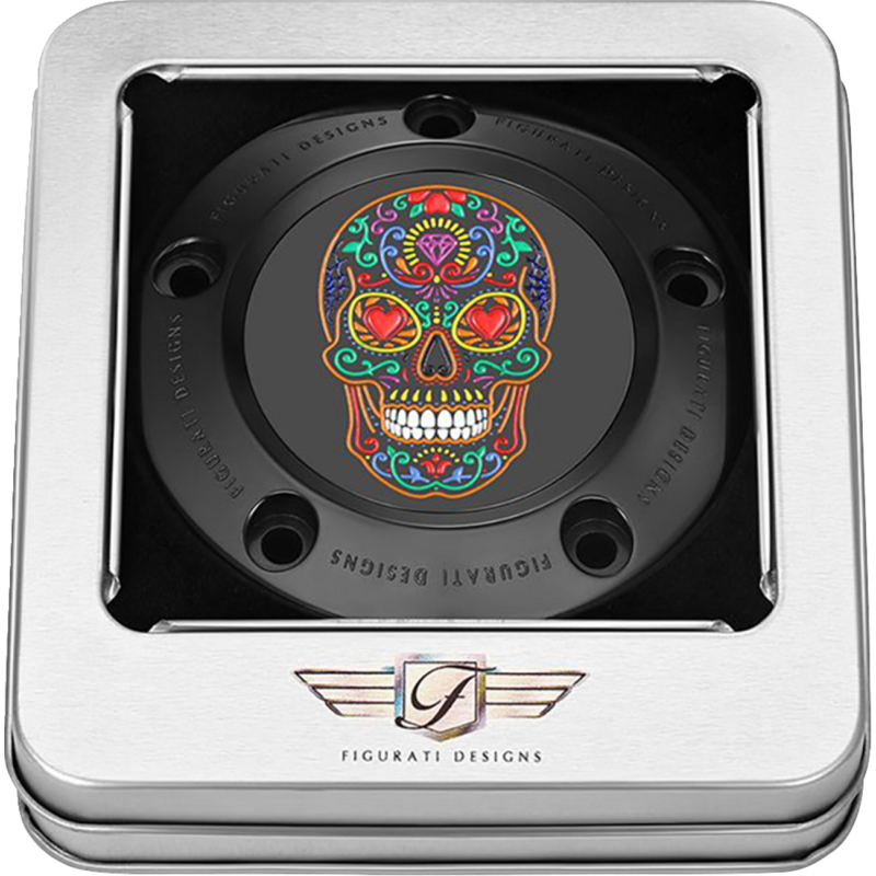 TIMING COVER BLACK WITH SUGAR SKULL-FIRE, 5-HOLE