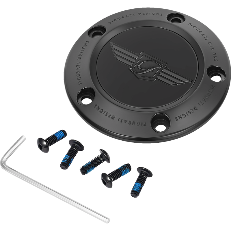 TIMING COVER BLACK WITH FIGURATI DESIGNS LOGO, 5-HOLE