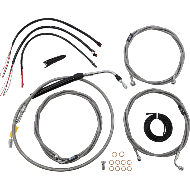 HANDLEBAR CABLE KIT 12" - 14" WITH WIRING STAINLESS