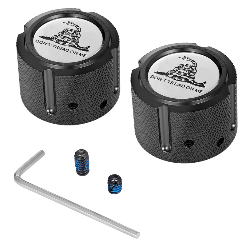 FRONT AXLE NUT COVERS BLACK WITH DON'T TREAD ON ME