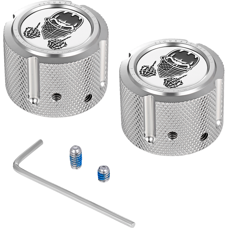 FRONT AXLE NUT COVERS SILVER WITH MASKED SKULL