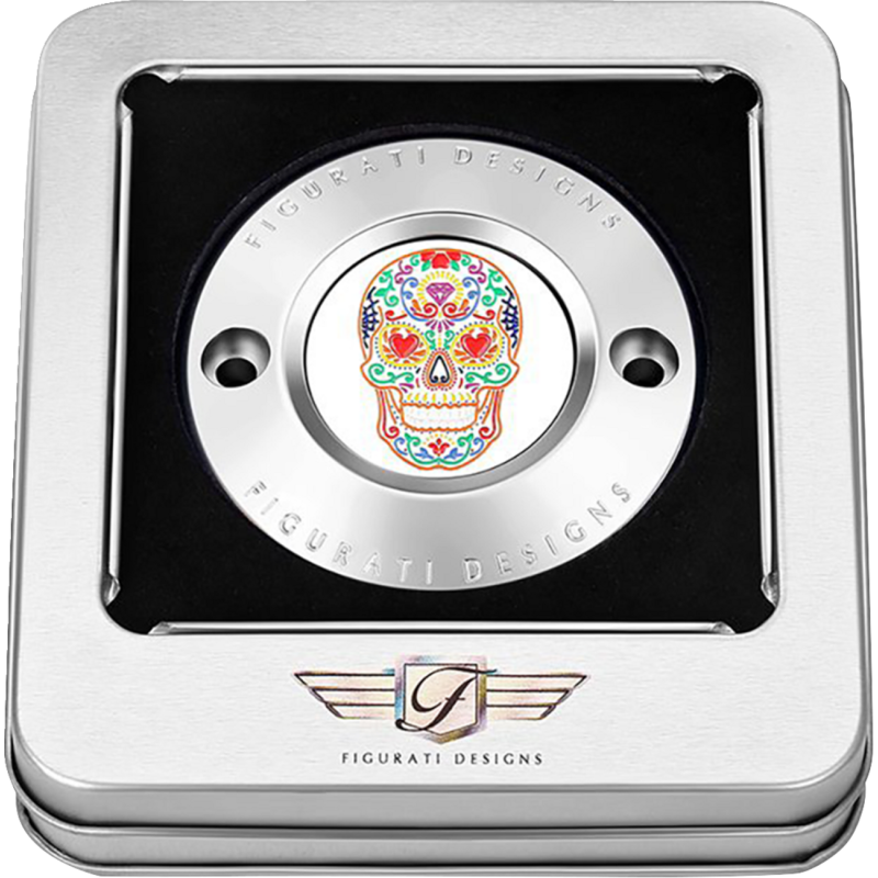 TIMING COVER SILVER WITH SUGAR SKULL-FIRE, 2-HOLE