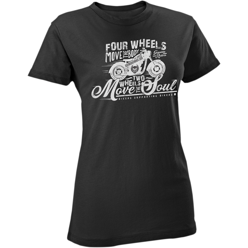 WMNS TEE 4 WHEELS MOVE THE BODY 2 WHEELS MOVE THE SOUL BLK L