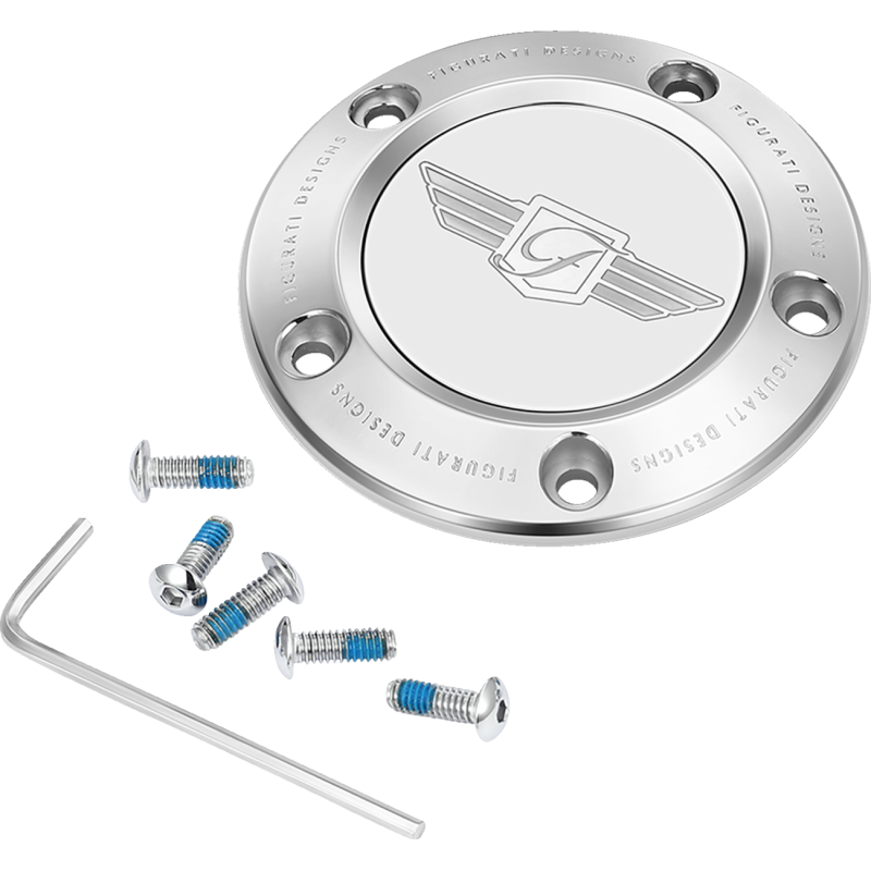 TIMING COVER SILVER WITH FIGURATI DESIGNS LOGO, 5-HOLE