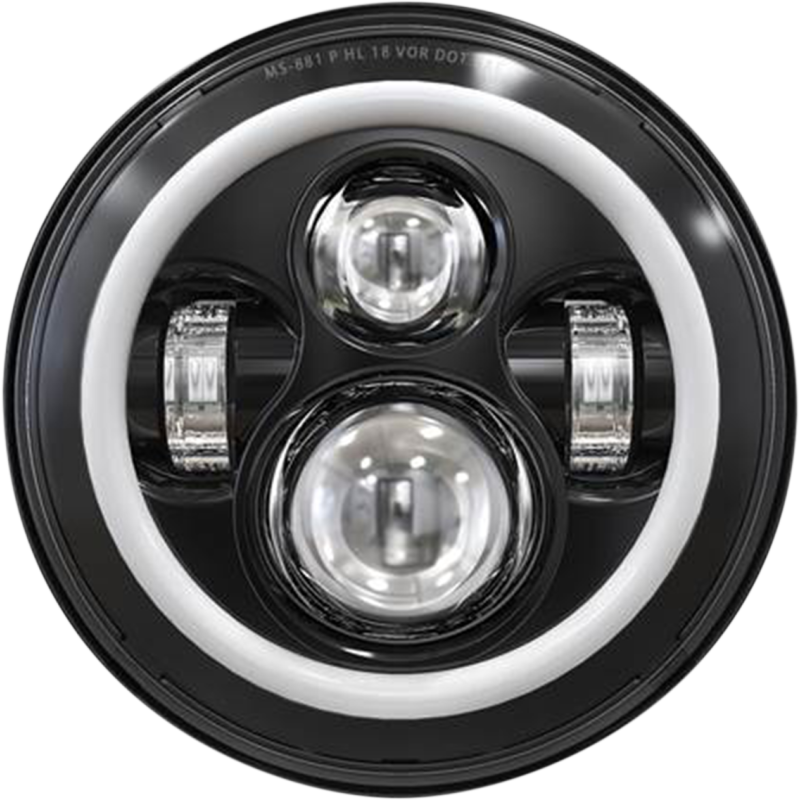 45W - 7" Motorcycle Headlight - Black w/DRL Halo - DOT