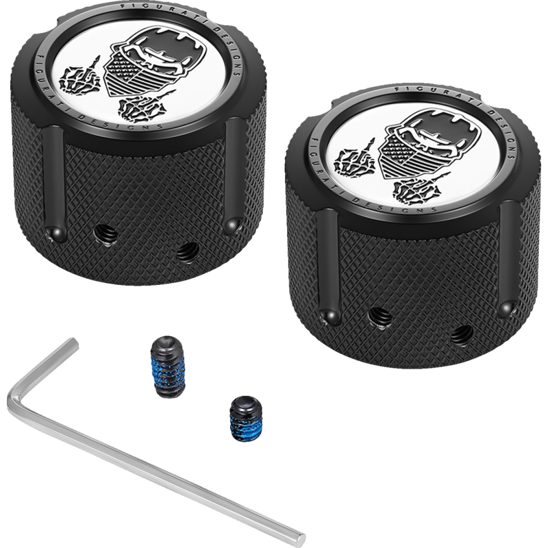 FRONT AXLE NUT COVERS BLACK WITH MASKED SKULL