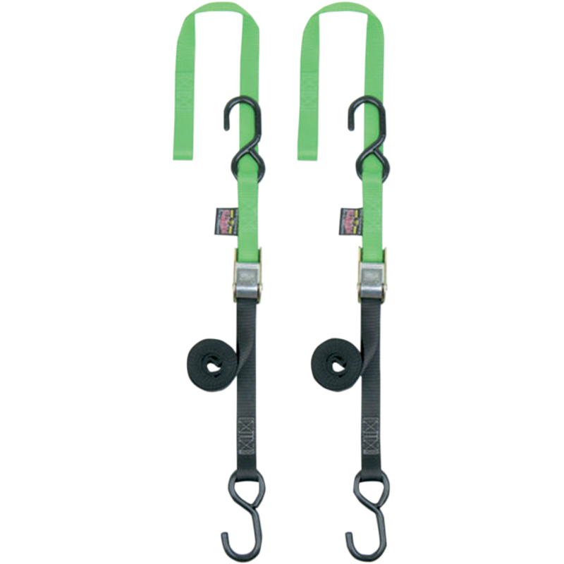 1" SOFT TYE TIE DOWNS BLACK/GREEN (PR)