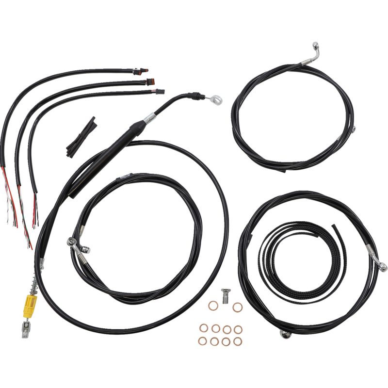 HANDLEBAR CABLE KIT 18" - 20" WITH WIRING BLK VINYL