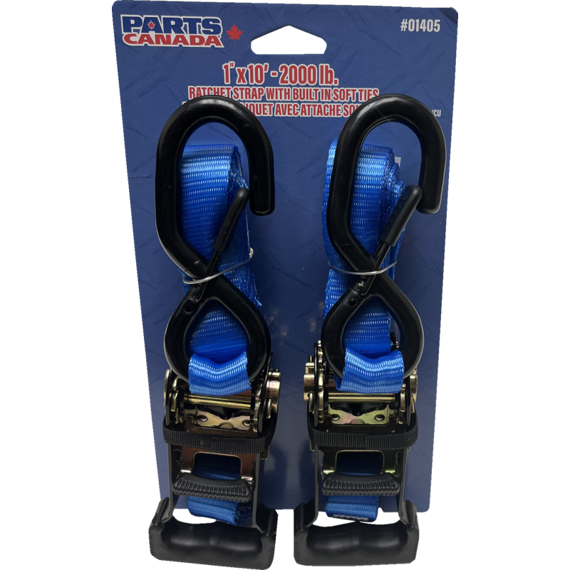 PARTS CANADA 2 PACK 1"X10' 2000LB RATCHET STRAP FULL S HOOK