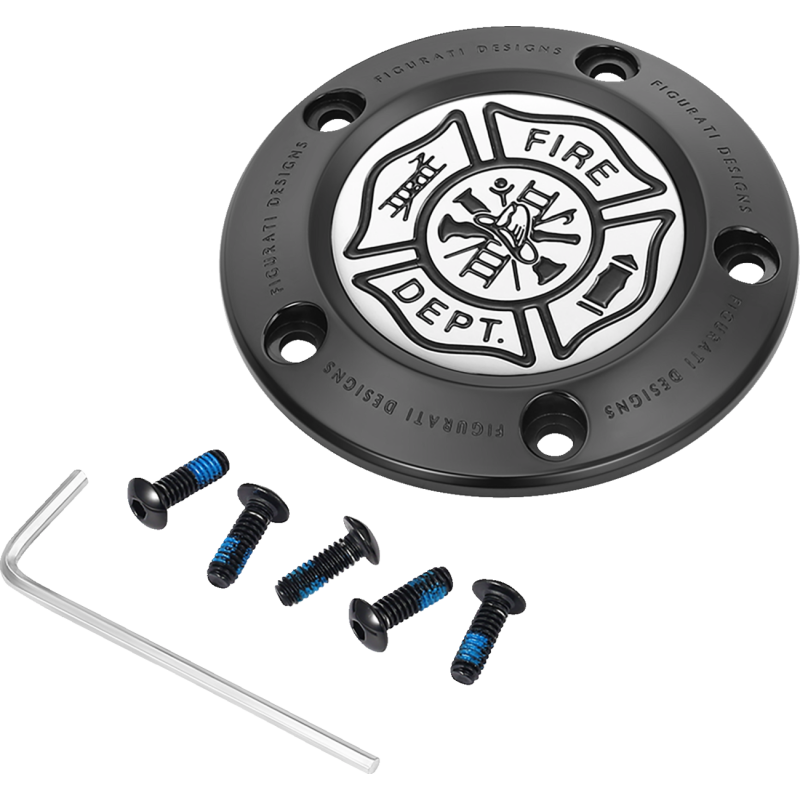 TIMING COVER BLACK WITH MALTESE CROSS-FIRE, 5-HOLE