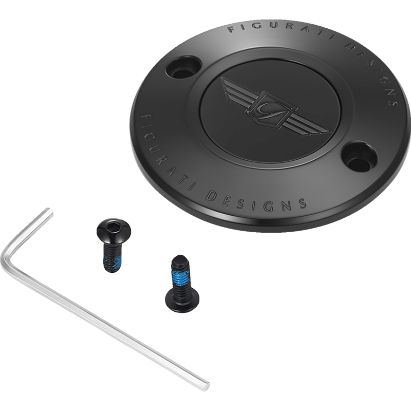 TIMING COVER BLACK WITH FIGURATI DESIGNS LOGO, 2-HOLE