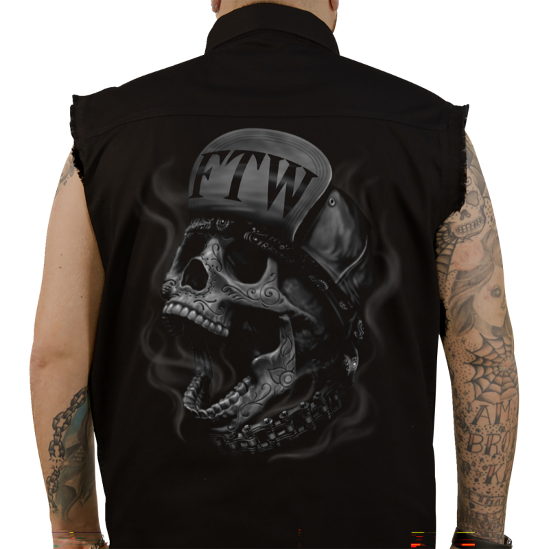 FTW Skull Prnt SleeveLss ButtDwn Shrt - BLK - Lge