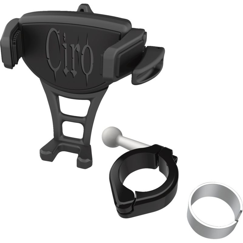 HOLDER PHONE CONSTRICTOR BLK, H-BAR MNT 1-1/8", 1-1/4"  BLK